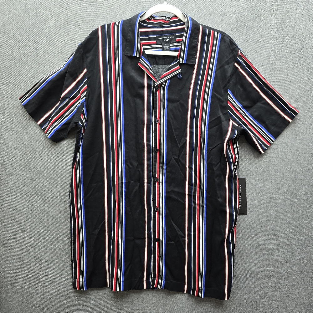 Shaquille O'Neal Striped Button Down Short Sleeve Shirt Size XLG